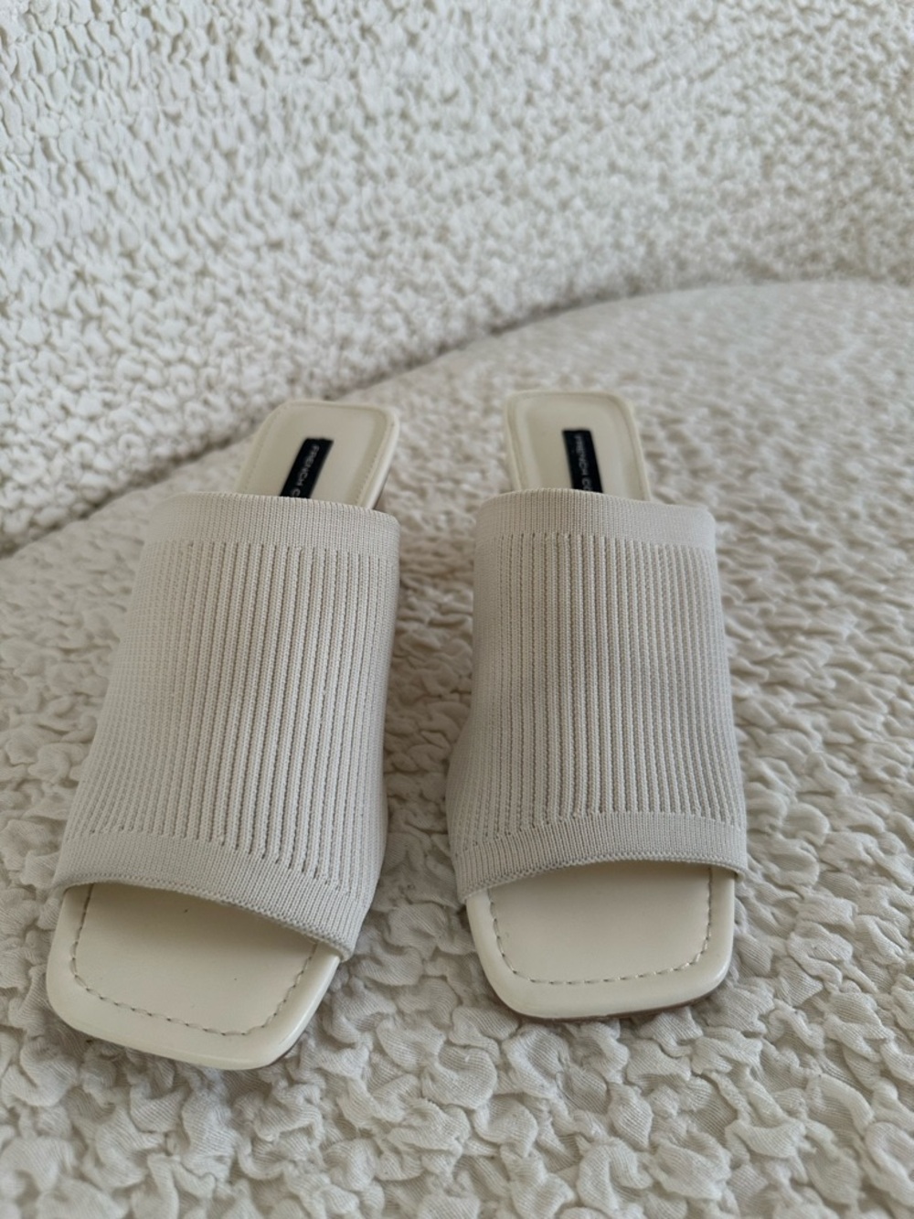 French Connection Cream Knit Block Heel Mules - Picture 2 of 5